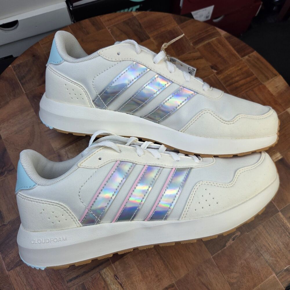 Adidas Run 60s J Sneakers Iridescent Stripes Cream Lace Up Shoes IE6119 sz 6